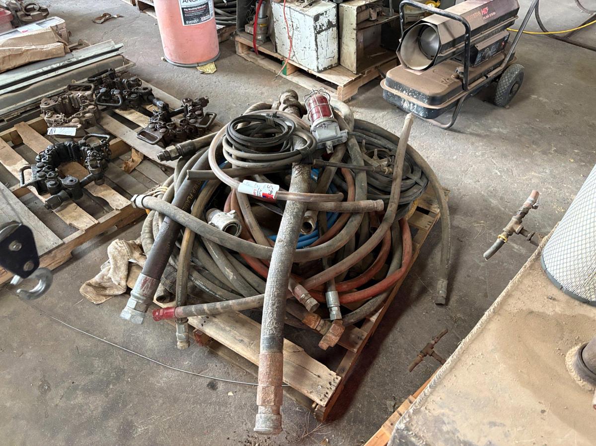 Used (2) fuel tanks & (2) pallets of assorted hoses, air filters, & oil filters