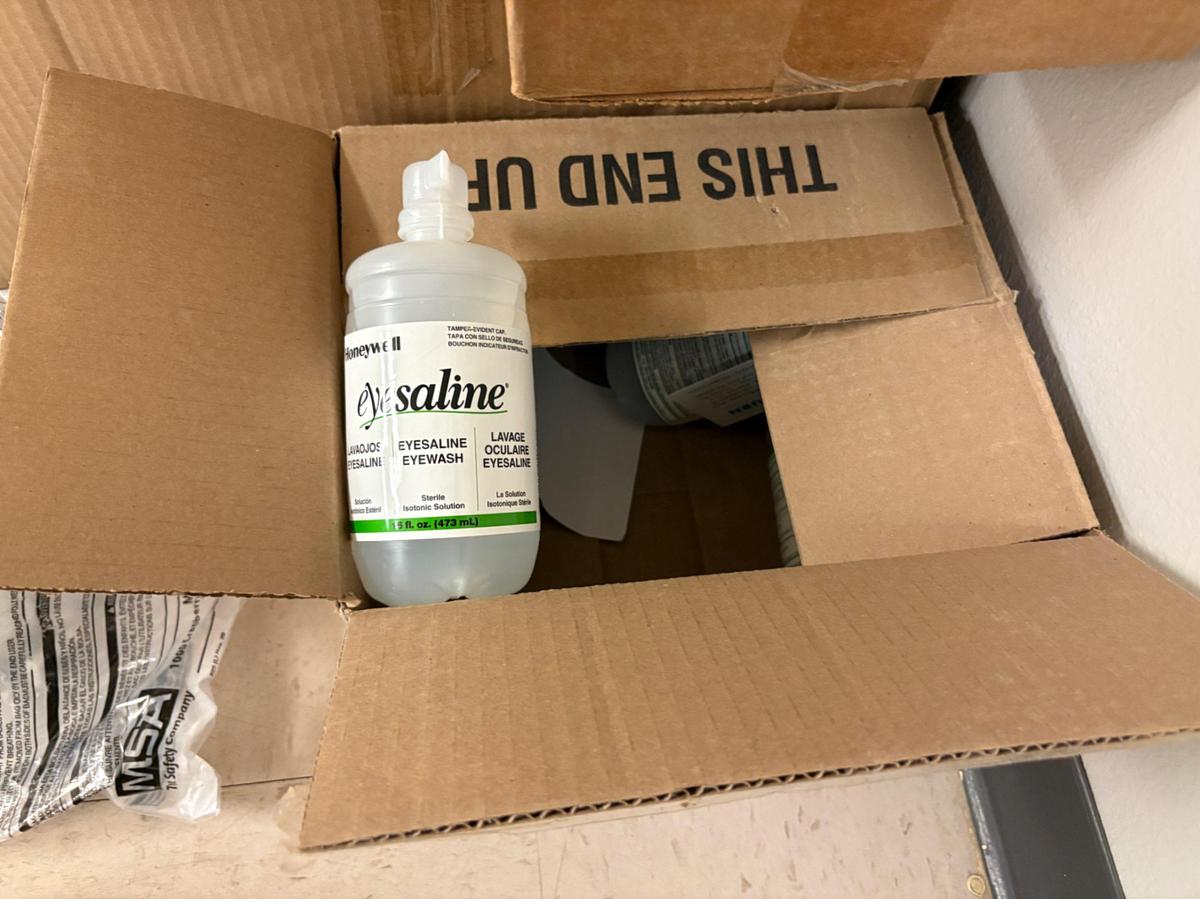 Used LOT OF ASSORTED HARD HATS, CAUTION TAPE, RESPIRATOR MASKS, LOCK-OUT TAGS, ETC.