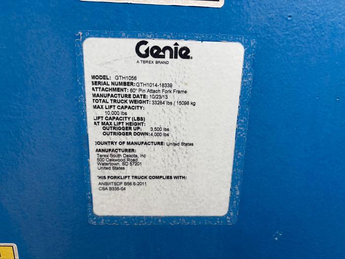 Used 2013 GENIE GTH1056 10,000LBS TELEHANDLER