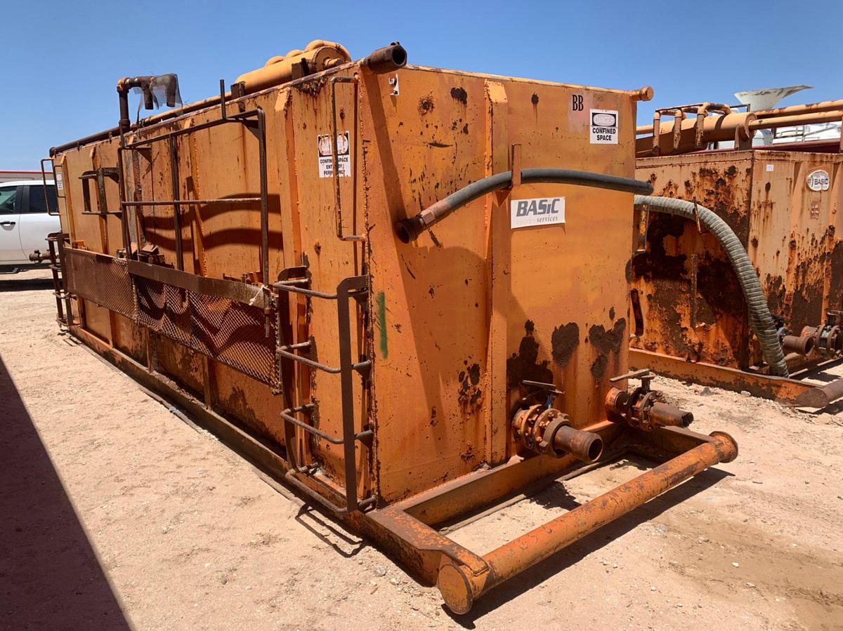Used 21’ L x 9’ W x 8’ T 115 Bbl Open Top Skidded Tank
