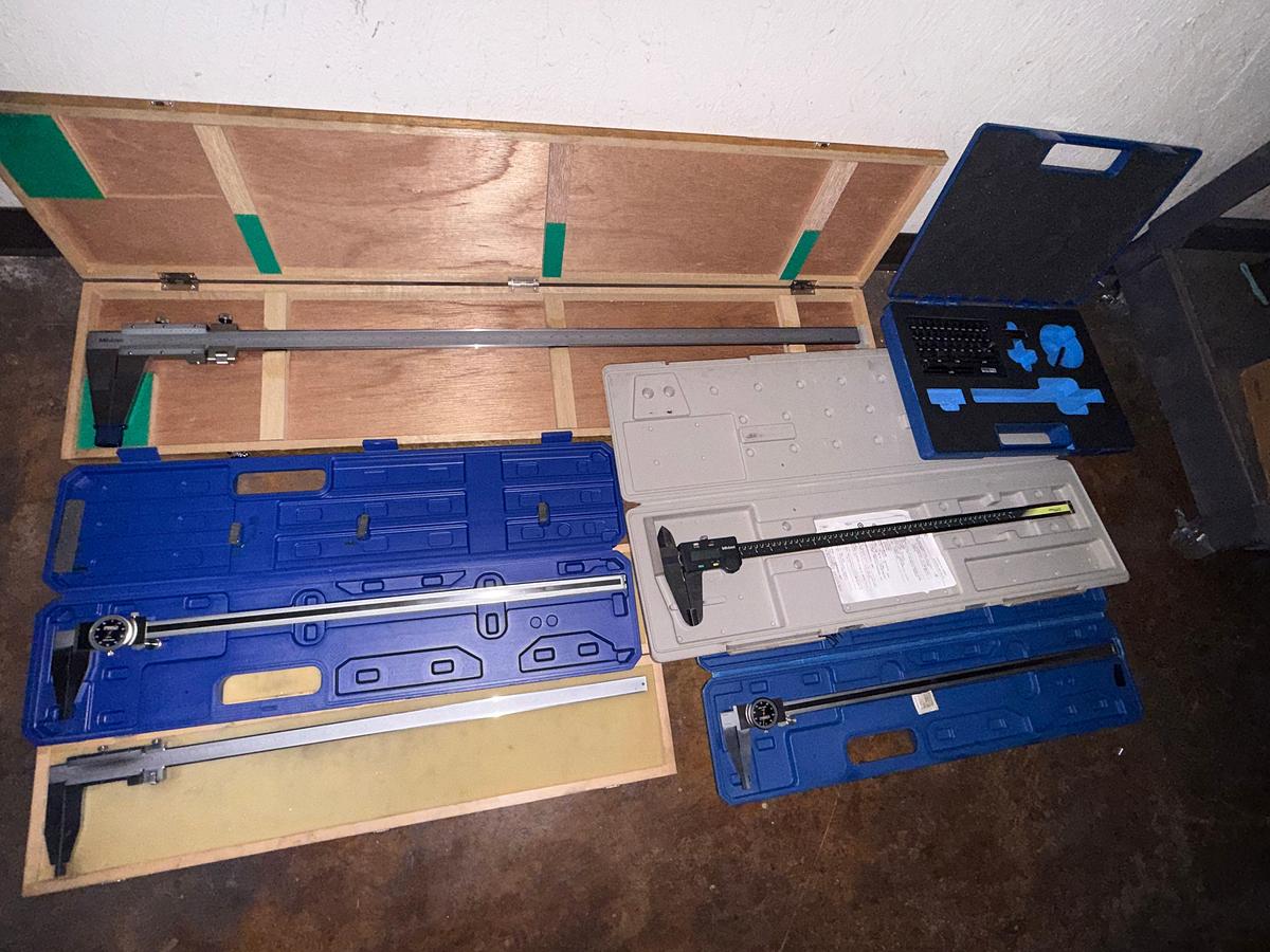 Used SECTION (5) 24” (1) 40”, (2) 12” DIGITAL & MANUAL OD/ID MICROMETERS (1) DEPTH GAUGE & ROLLING POLY PARTS CART