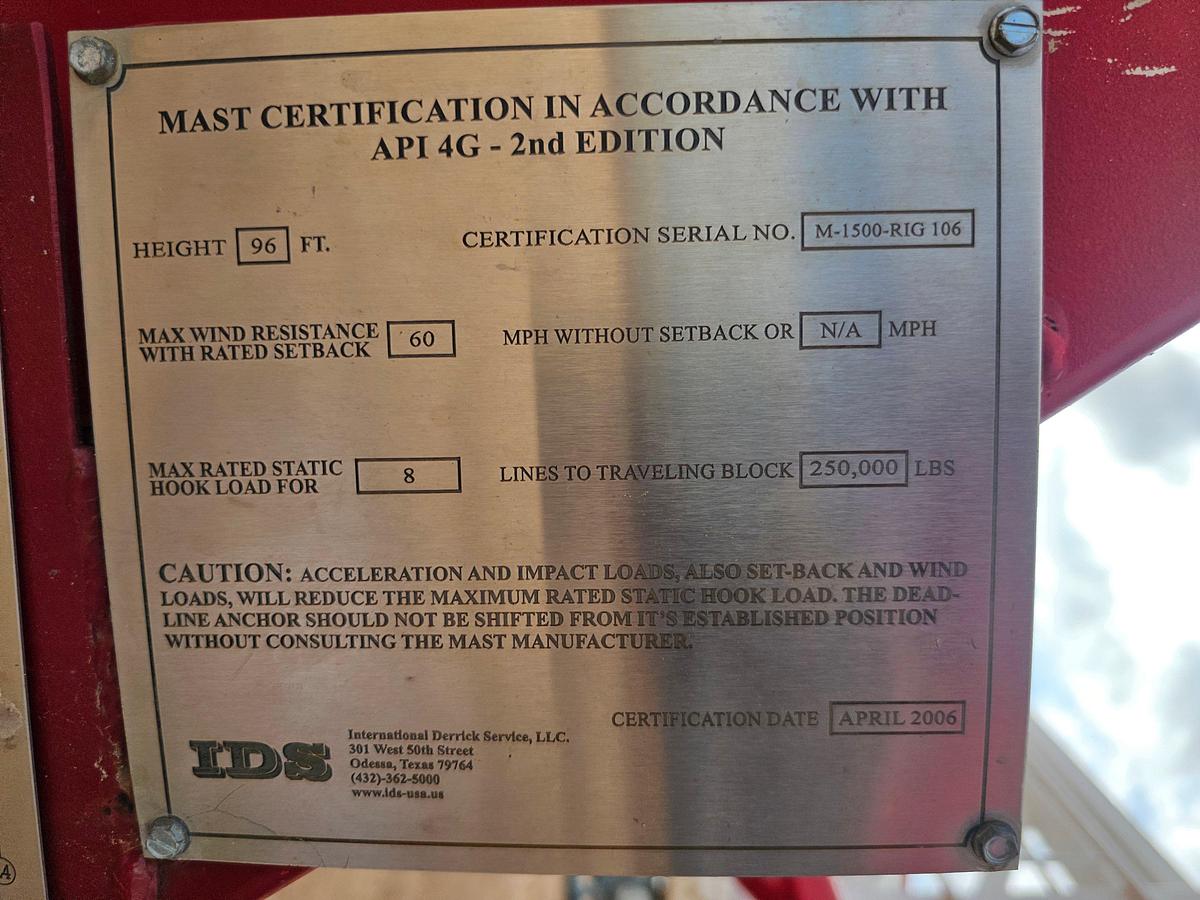 Used IDS 96' X 250,000 LB. MAST W/ (CURRENT CAT IV INSPECTION)