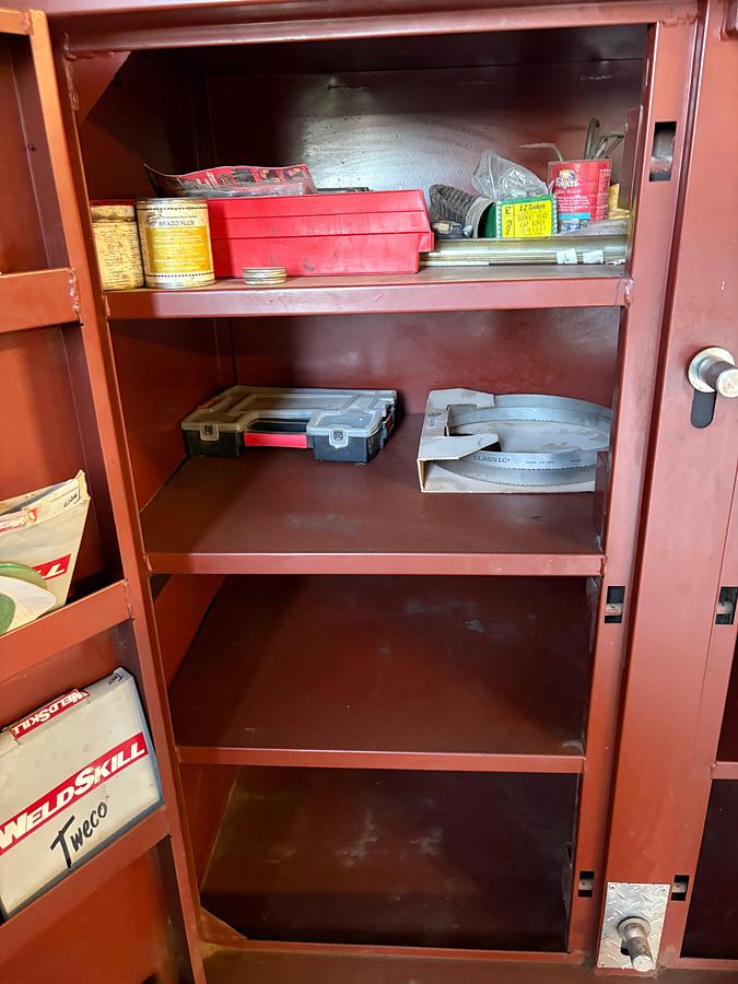 Used JOBOX 5’ x 2.5’ x 5’ 2-door cabinet w/ contents