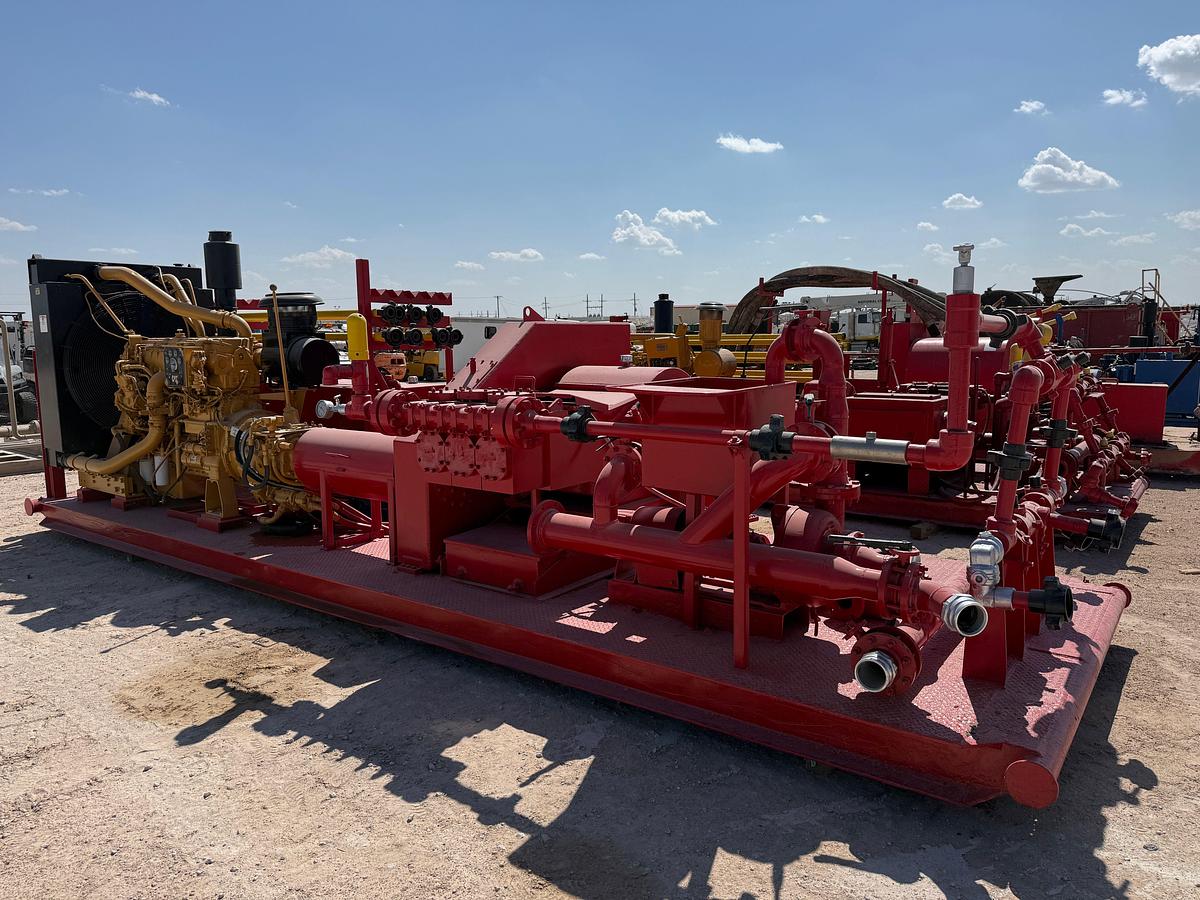 Used Tulsa triplex TT-560 triplex pump unit, skidded