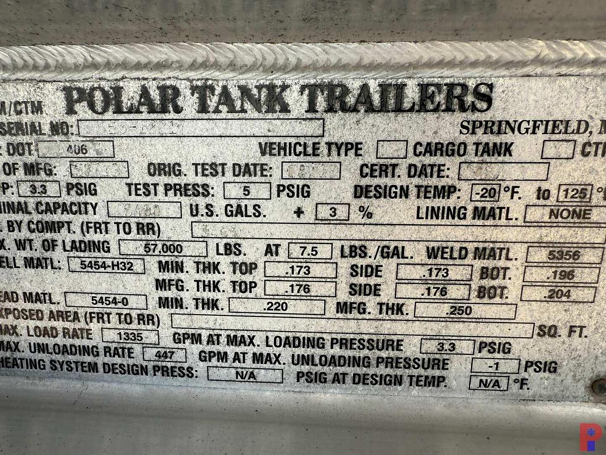 Used 2014 POLAR TANK 9,400 GAL. T/A FUEL TANK TRAILER