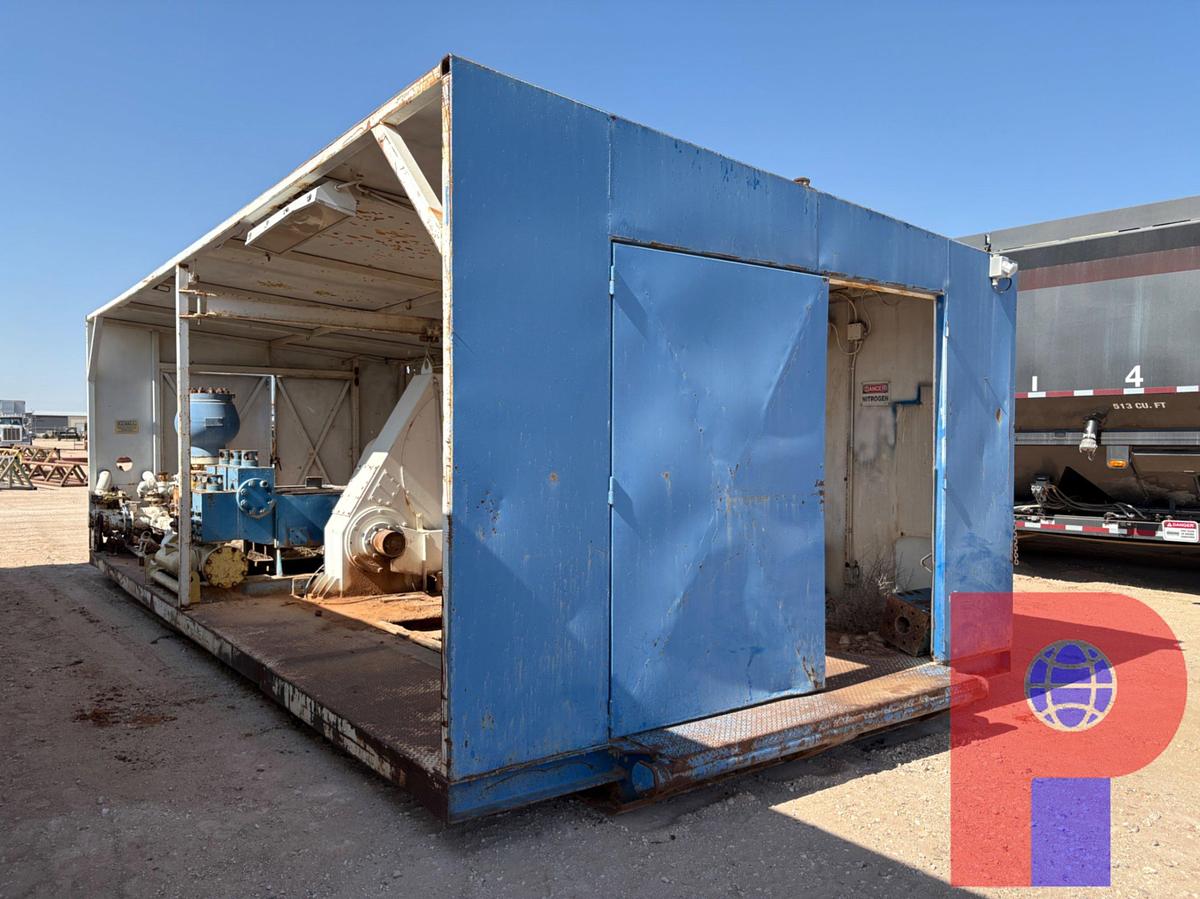 Used NATIONAL 7-P-50 POWER SLUSH TRIPLEX MUD PUMP MTD IN 32’ PUMP HOUSE