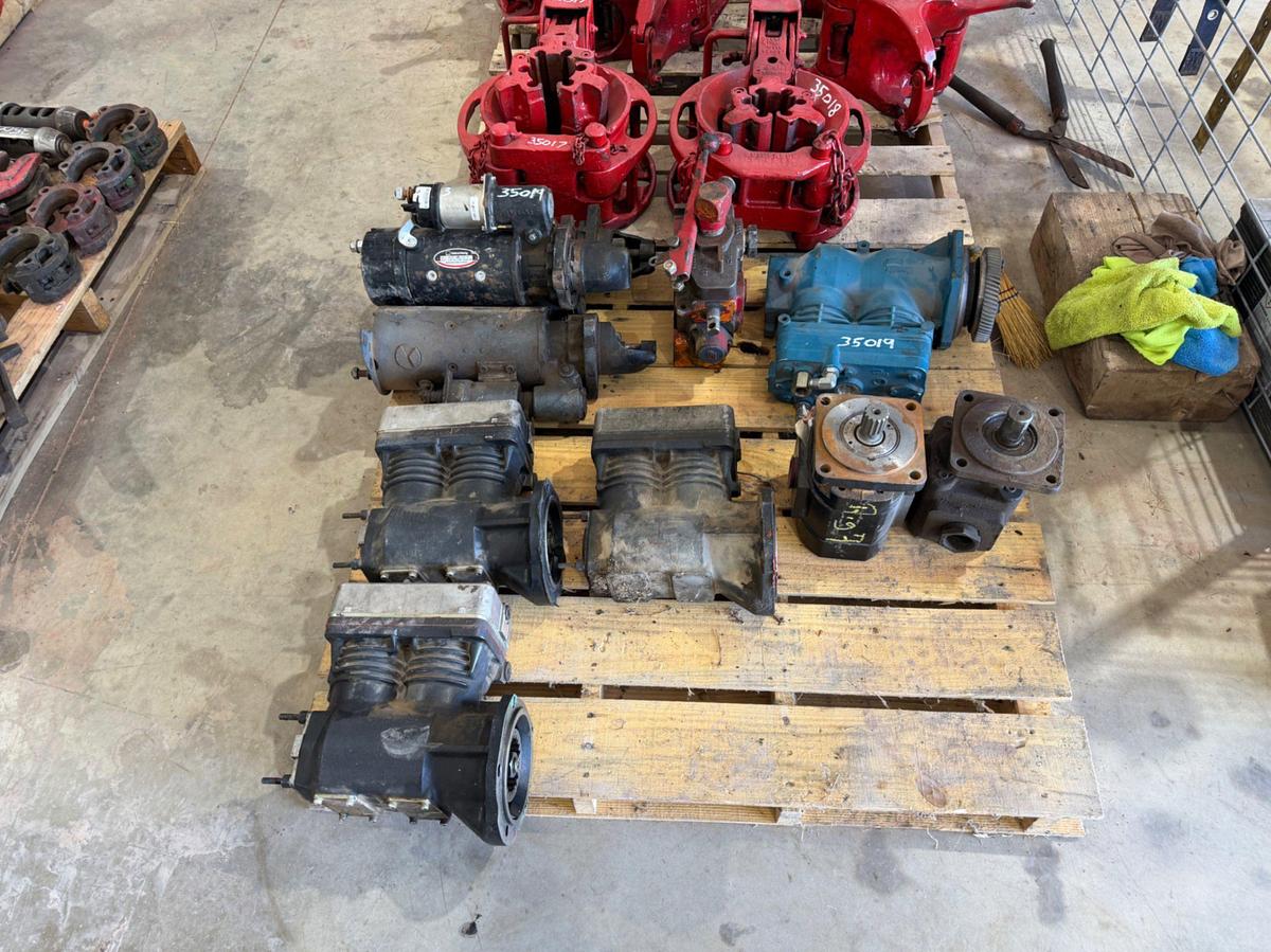 Used Pallet of Industrial Engine air compressors, starters, Hyd pumps