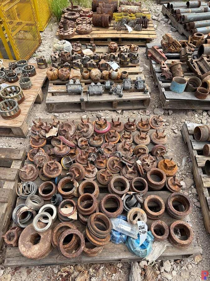 Used 3-PALLETS OF PUMP PARTS INCLUDING VALVES & SEATS, SPRINGS, LINERS, DISCH. FLANGES
