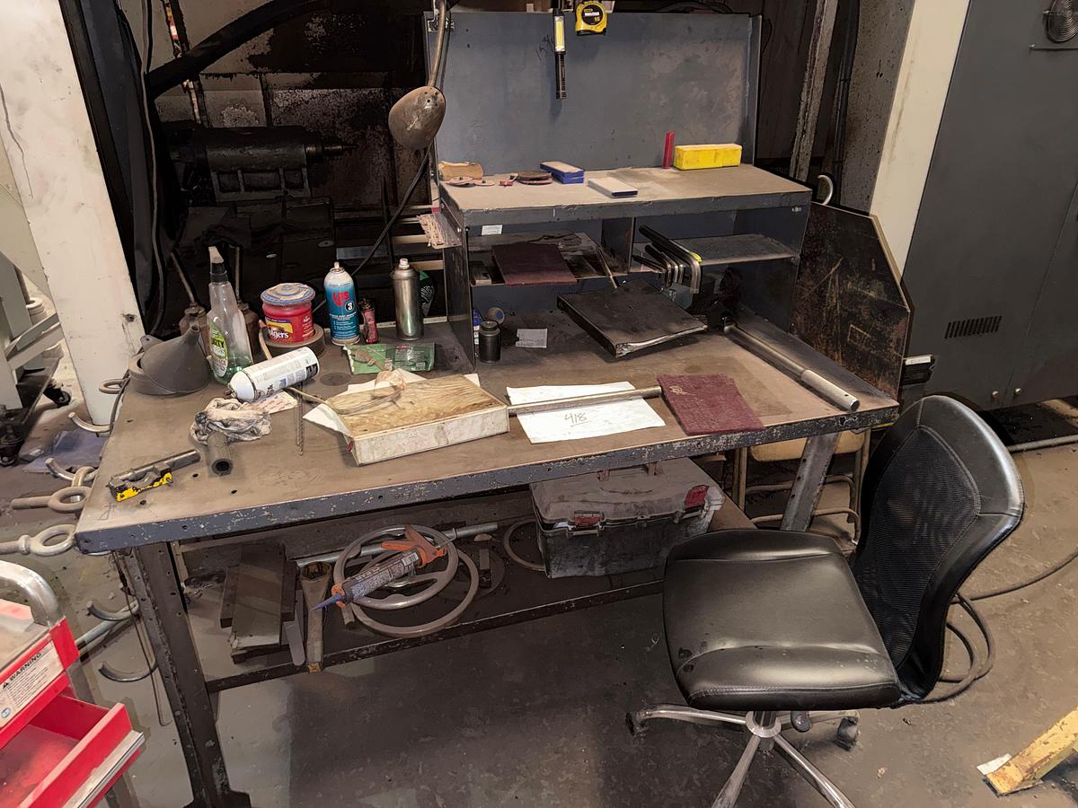 Used SECTION W/ 5’ x 2.6’ x 3’ METAL DESK, 2-DRAWER ROLLING CART, & CHAIR