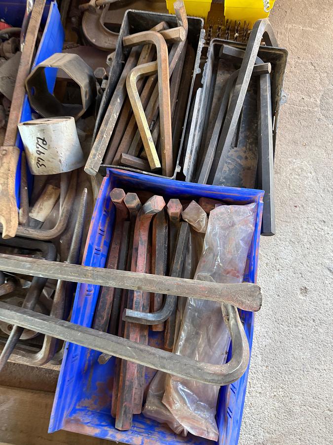 Used (2) PALLETS W/ (4 SETS)-OBANNON ROD ELEVATORS, ALLEN WRENCHES, 50’ TAPE MEAS., SOCKETS, HAND TOOLS, C-CLAMPS
