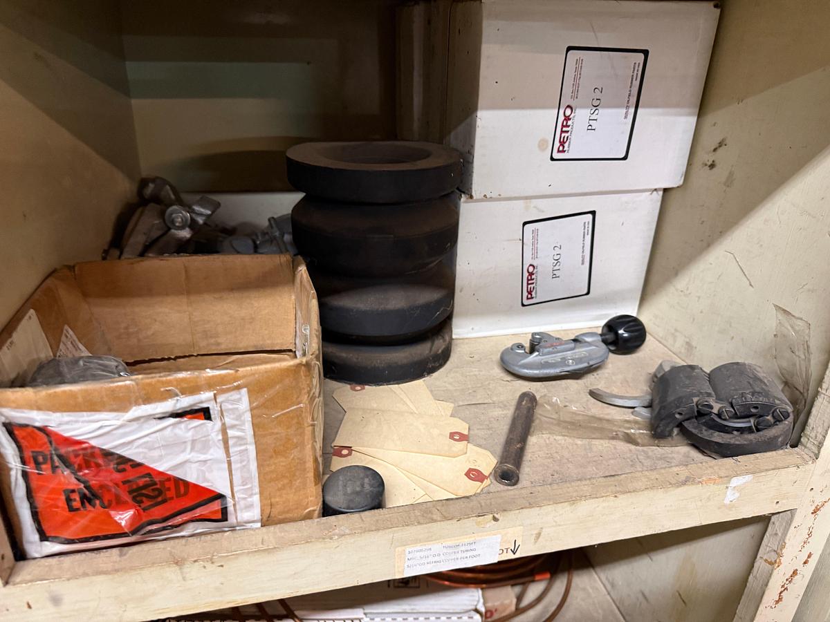 Used SECTION OF (50+)1/4” THRU 3/8” FIST GRIP U-BOLT CLAMPS, CHAIN HOOKS & BINDERS, SOME VICTAULIC COUPLINGS, ROD STRIPPER RUBBERS
