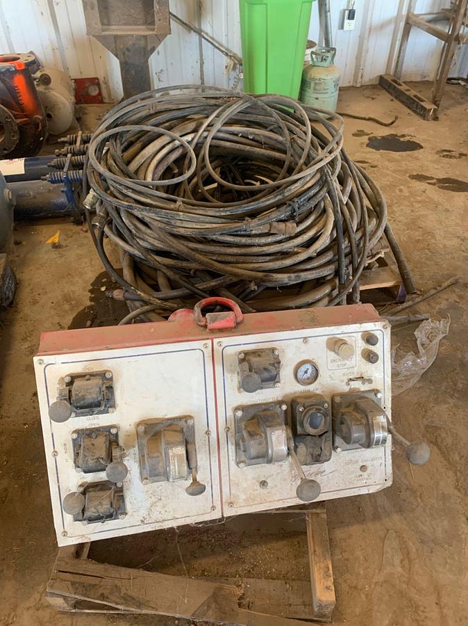 Used Taylor Rigs Pneumatic Control Board w/ Pallets of Hydraulic and Air Hoses