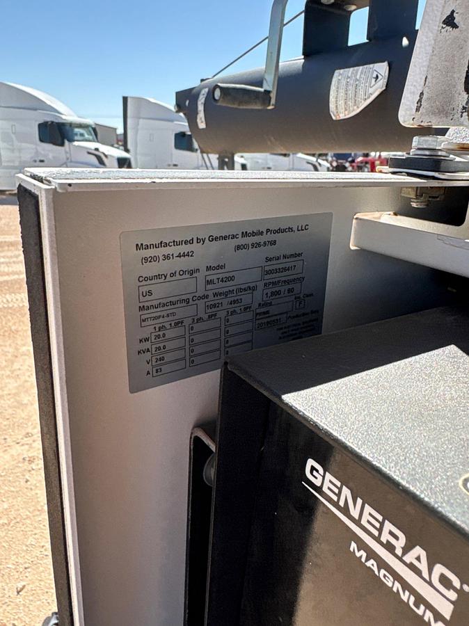 Used 2018 GENERAC MOBILE PRODUCTS MLT4200 20KW T/A LIGHT TOWER COMBO TRAILER