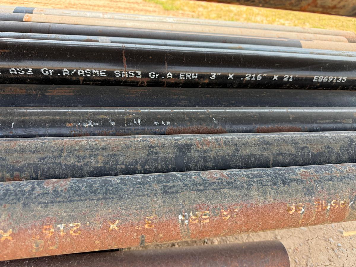 Used LOT W/ (12-JTS) 3” x 21’ GR A PIPE, (4-JTS) 4” x 21’ GR A, (10-JTS) 2” x 21’ GR A, (3-JTS) 1-1/4” , & RELATED INCLUDES RACK