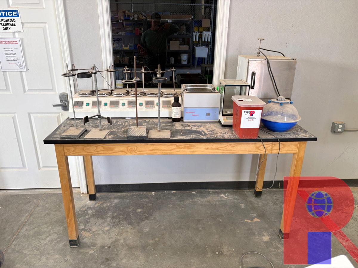 Used 6’ X 2.5’ X 3’ TABLE W/ LAB EQUIPMENT