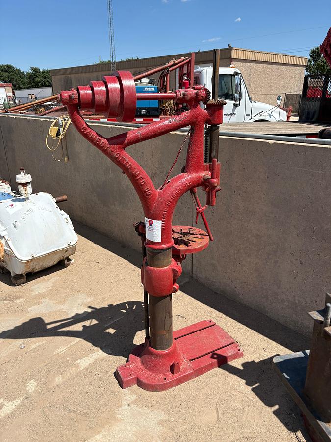 Used Canedy-Otto drill press & (5) assorted pipe roller stands