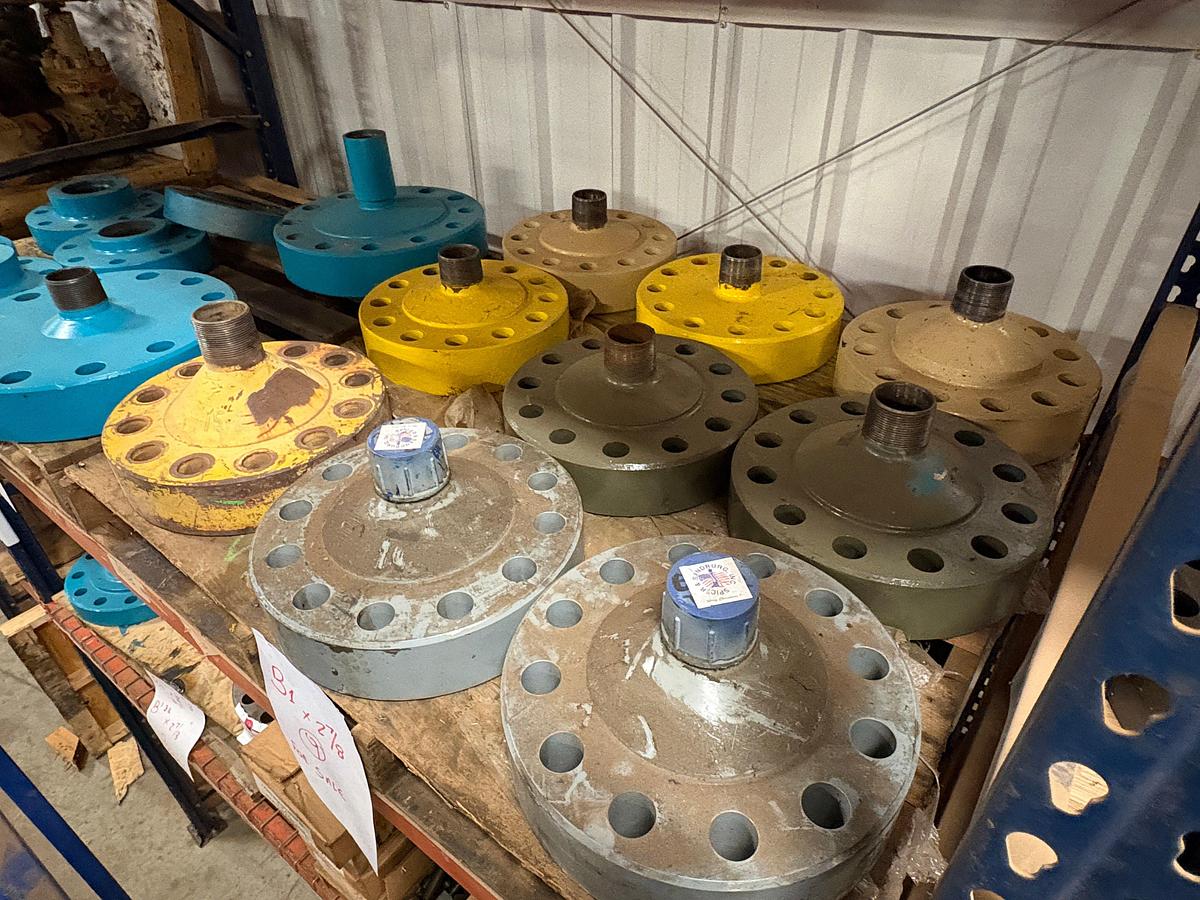 Used (7 pallets) w/ assorted landing flanges, 3” & 4” 1002 weco flanges, & unused 1-8x7 & 1-1/2-8x13 stud bolts