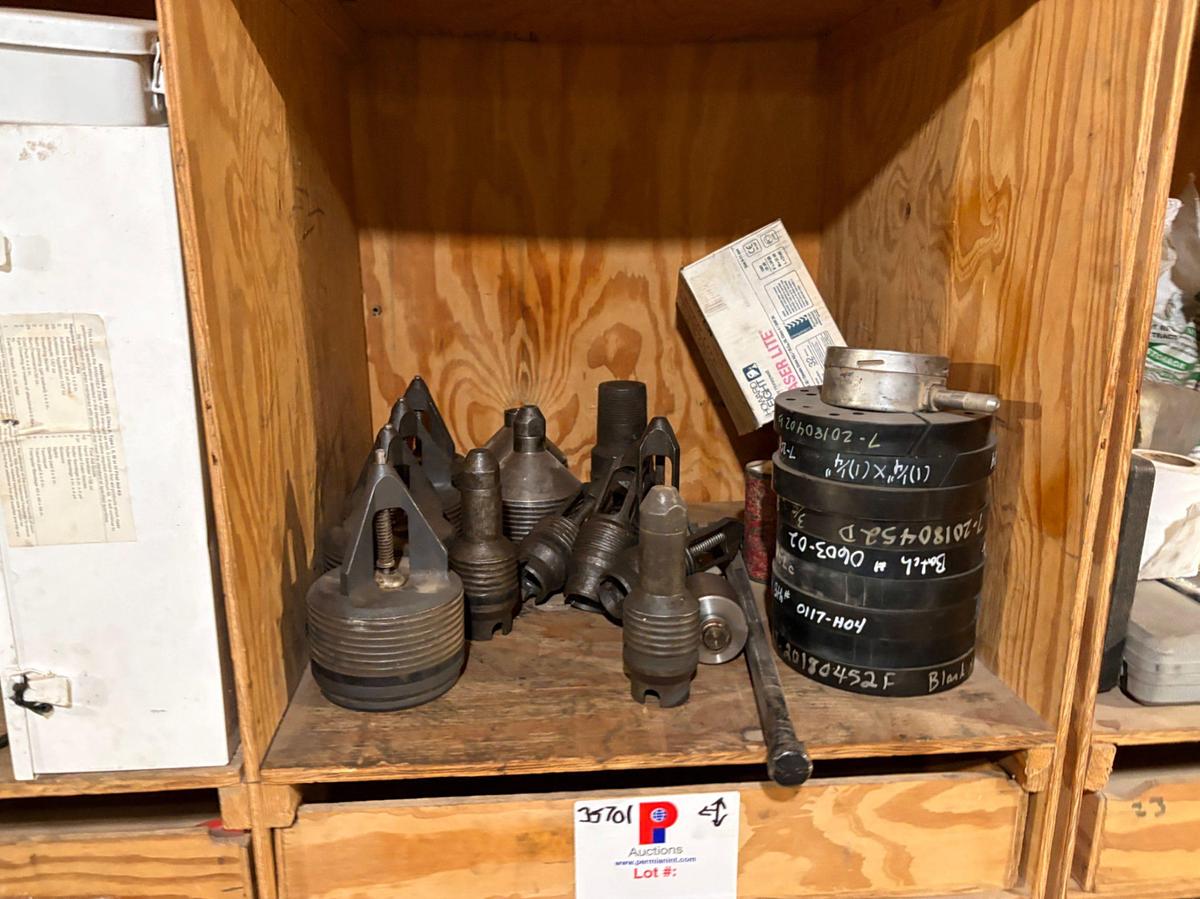 Used (6) shelves of assorted shop tools & valve parts