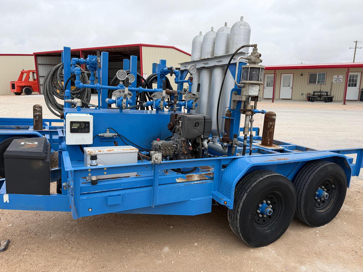 Used 3-station closing unit mtd on 12’ x 80” t/a bumper pull trailer