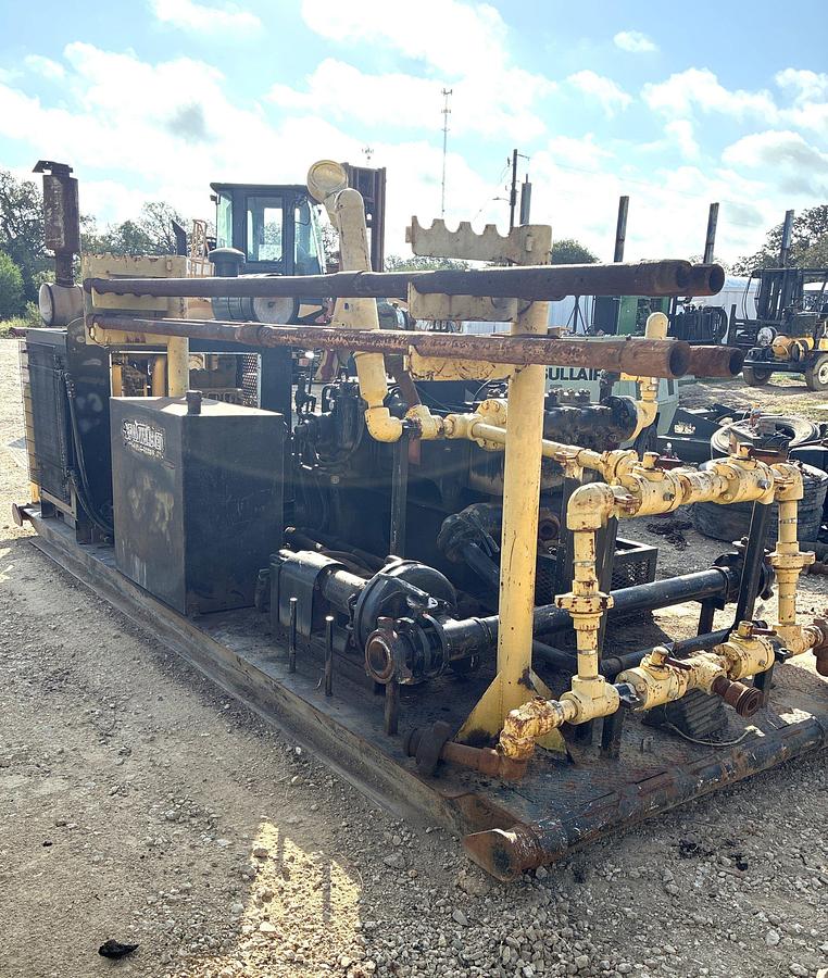 Used GARDNER DENVER TEE 5K TRIPLEX WELL SERVICE PUMP P/B CATERPILLAR 6-CYL ENGINE, SKIDDED