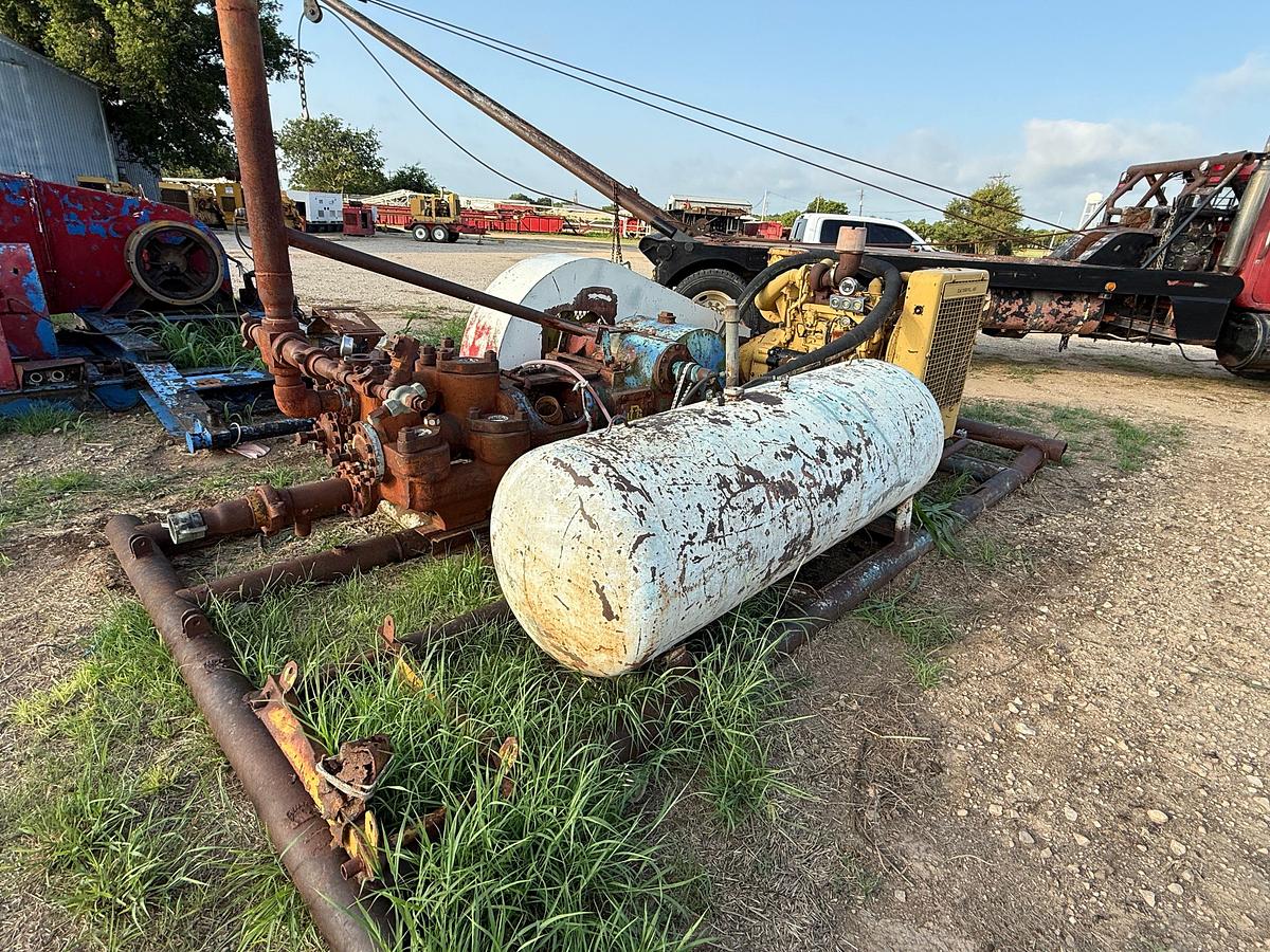 Used GARDNER DENVER FDFXXF 5X8 DUPLEX MUD PUMP P/B CATERPILLAR 3304PC TURBO, SKIDDED