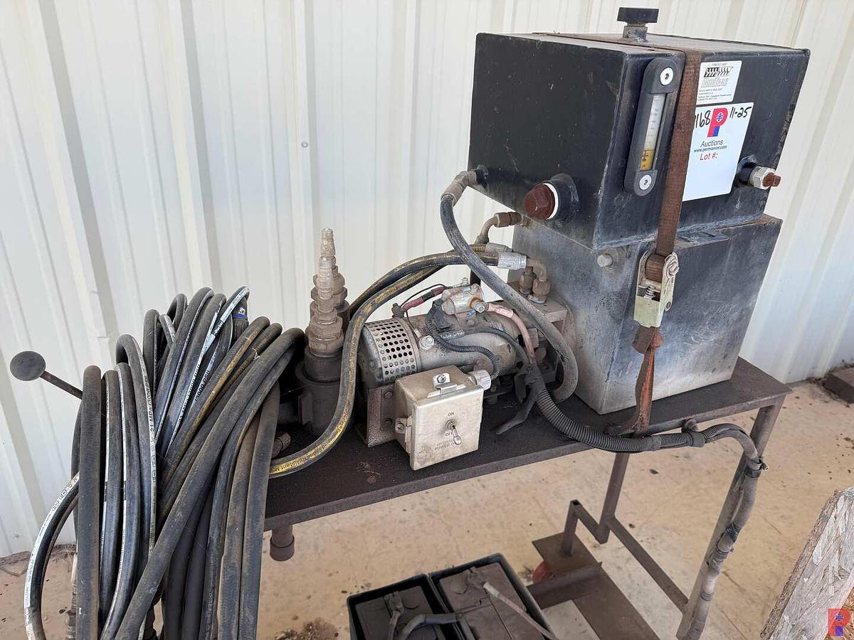Used HYDRAULIC POWER PACK W/ ROLLING TEST STAND, HOSES, VALVE & FITTINGS