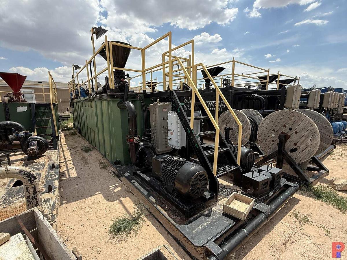 Used 30’L X 8’ W X 5.8’ 3-COMPARTMENT 180 BBL. MIXING TANK P/B (2) 75 HP ELECTRIC MOTORS