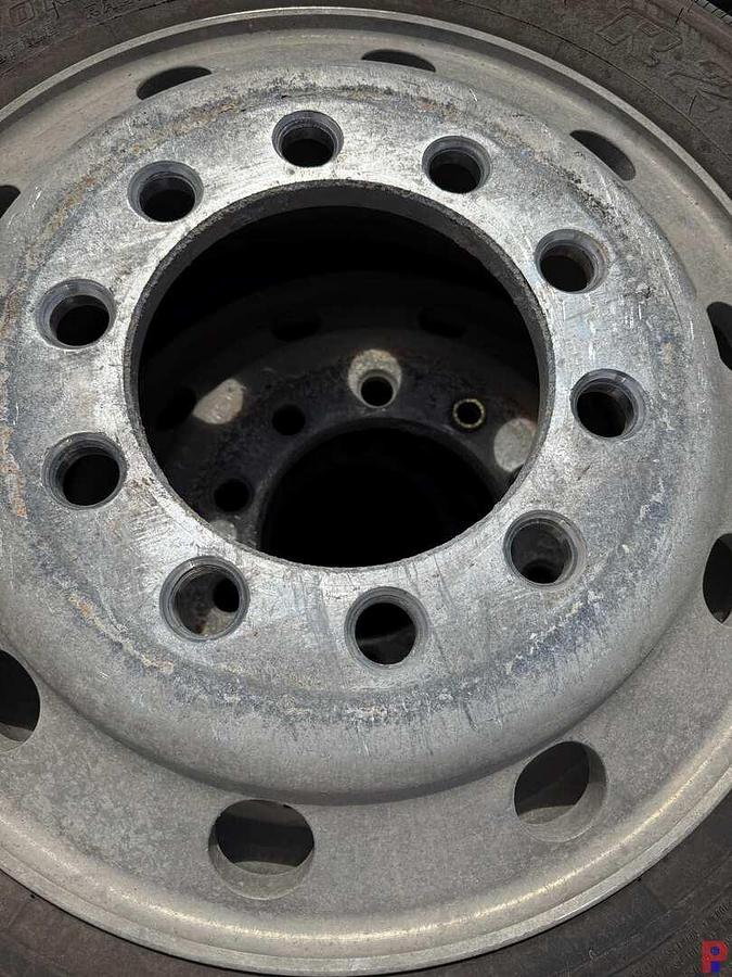 Used (7) 255/70R22.5 TIRES W/ ALUMINUM / STEEL BUD WHEELS