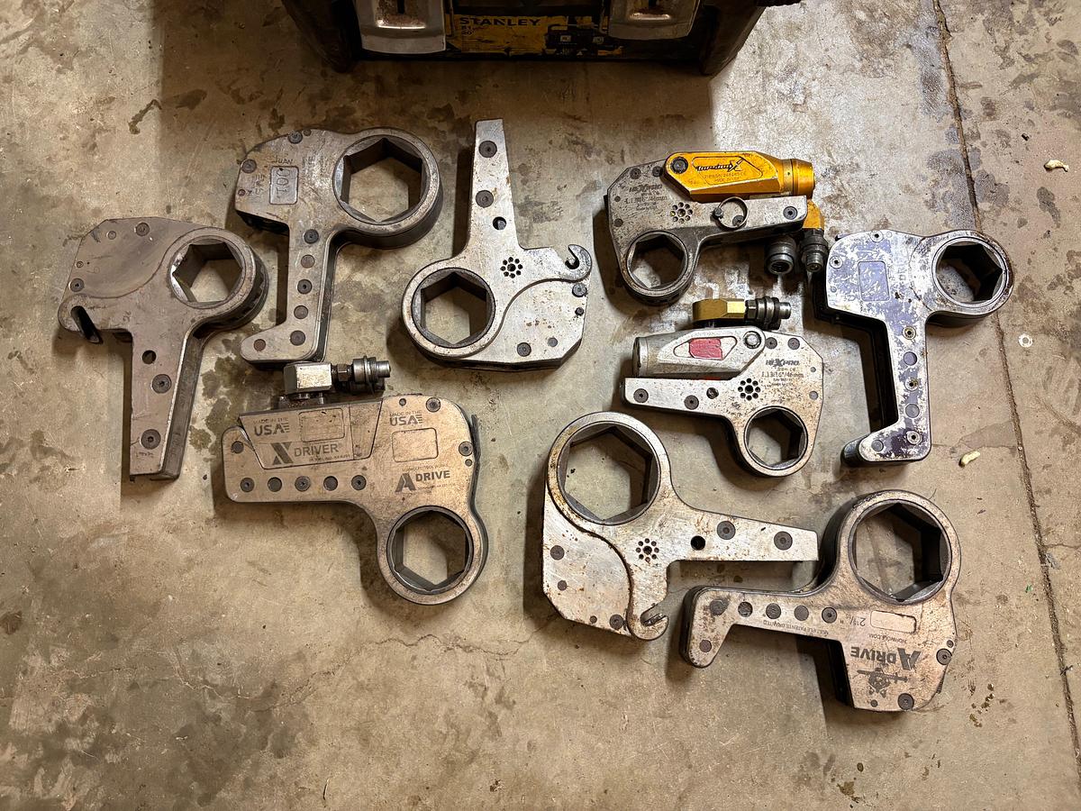 Used Set of (9) hexpro & norwolf hydraulic torque wrenches