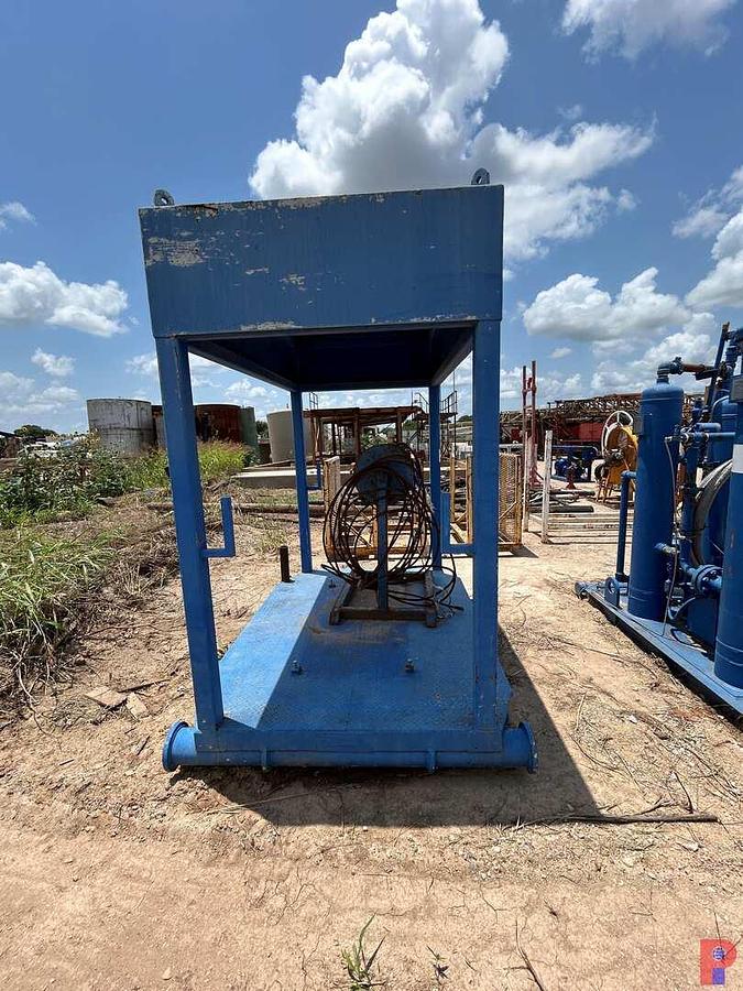 Used 8’L X 6’W X 9.6’H HEAVY DUTY OILFIELD SKID W/ ROOFTOP & FORK POCKETS