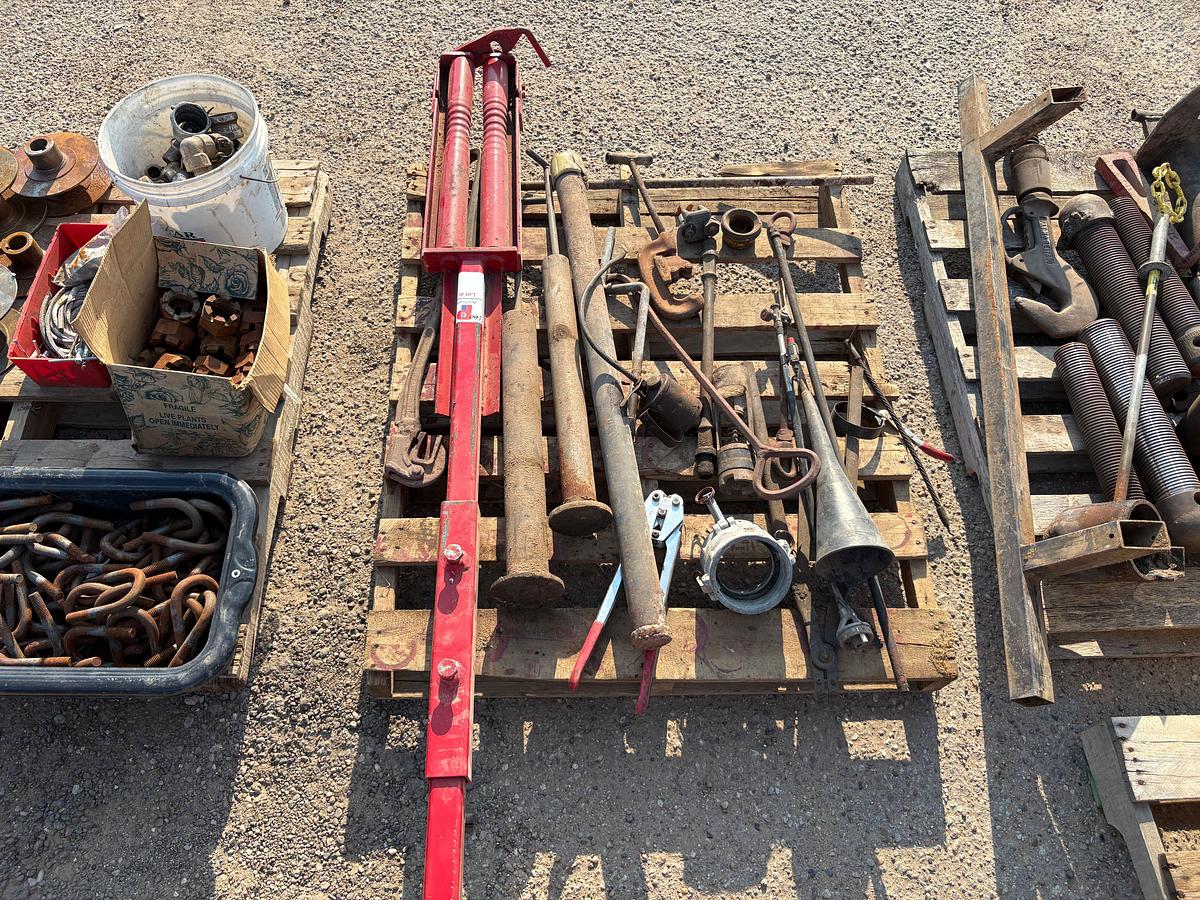 Used (2 pallets) w/ 4-way lug wrenches, winch fairlead, T-post drivers, c-clamps, etc