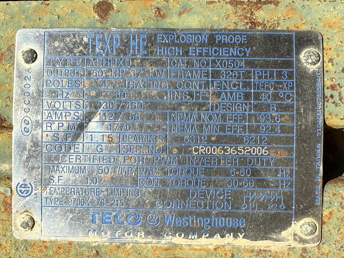 Used 40'L X 7.6'W X 5'H MUD TANK W/ 6X5 CENTRIFUGAL PUMP P/B 50-HP ELECTRIC MOTOR