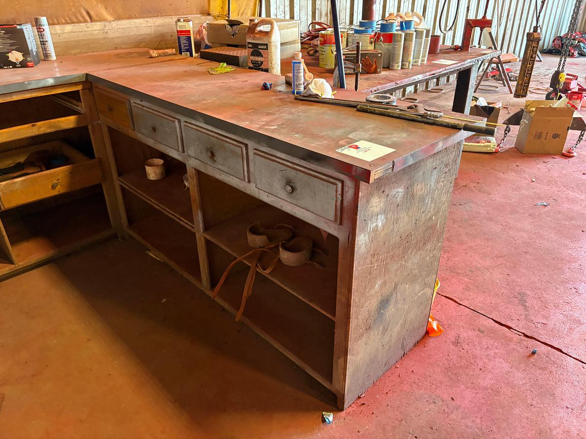 Used 100” x 75” x 41” L-shaped shop table