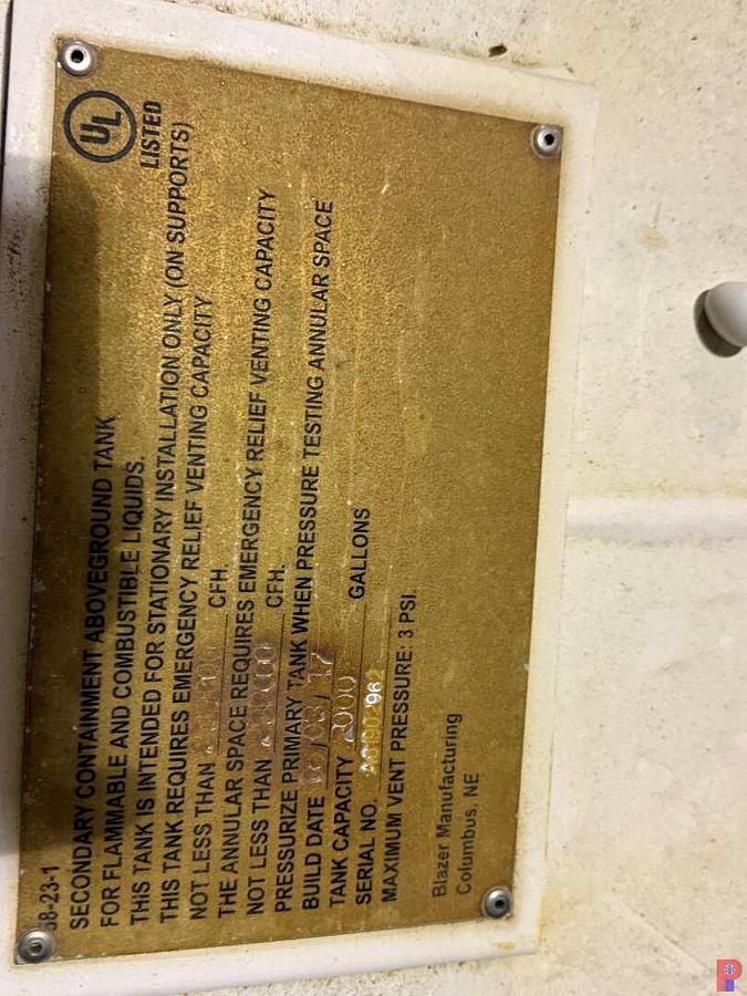 Used 2017 BLAZER MFG. 118”L X 70”W X 68”H 2,000 GALLON STORAGE LUBE TANKS