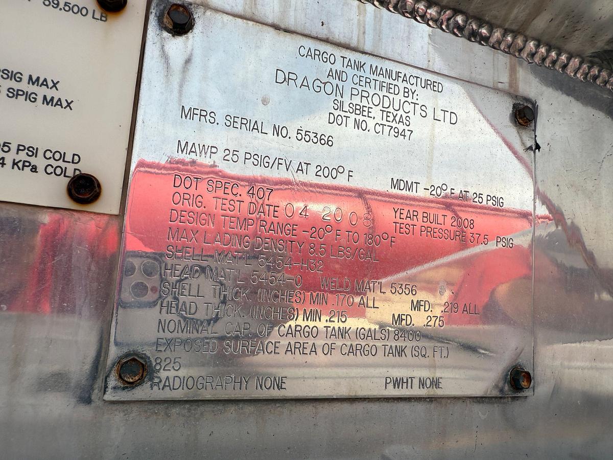 Used 2008 DRAGON PRODUCTS 8,400 GALLON T/A FUEL TRAILER