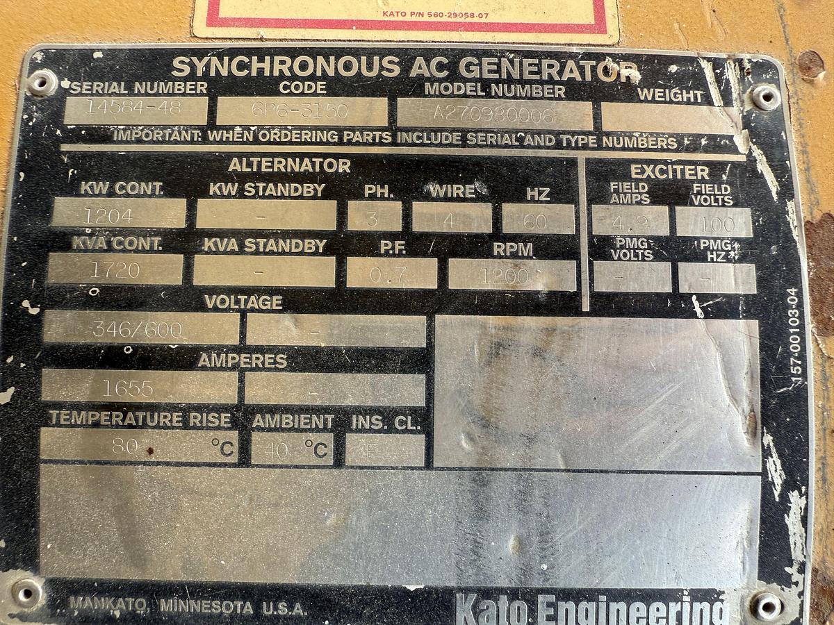 Used KATO 1204-KW DIESEL GENERATOR SET P/B CATERPILLAR 3512B 1621-HP