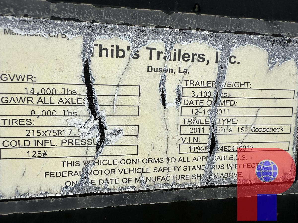 Used 2011 THIB’S TRAILERS 16’ T/A MONORAIL GOOSENECK TRAILER