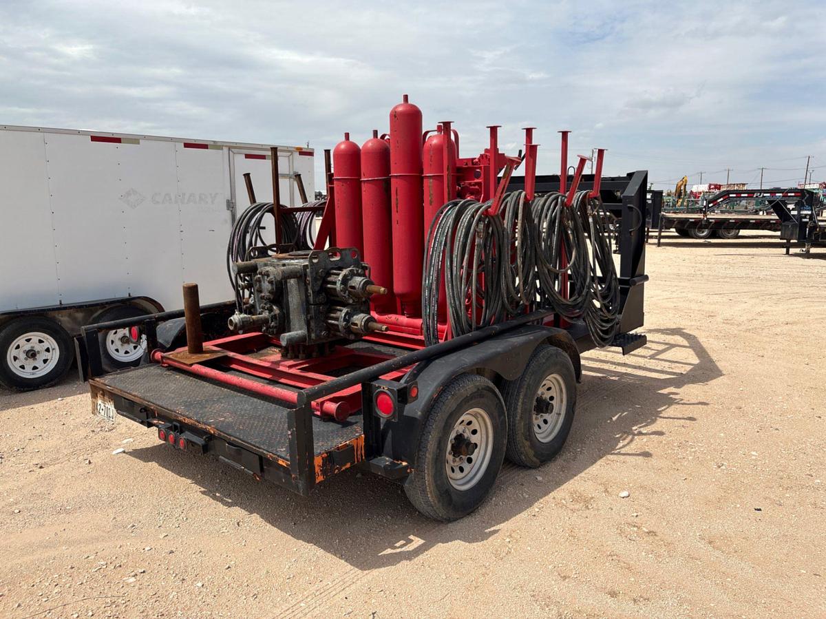 Used 3-station closing unit mtd on 12’ x 7’ t/a gooseneck trailer