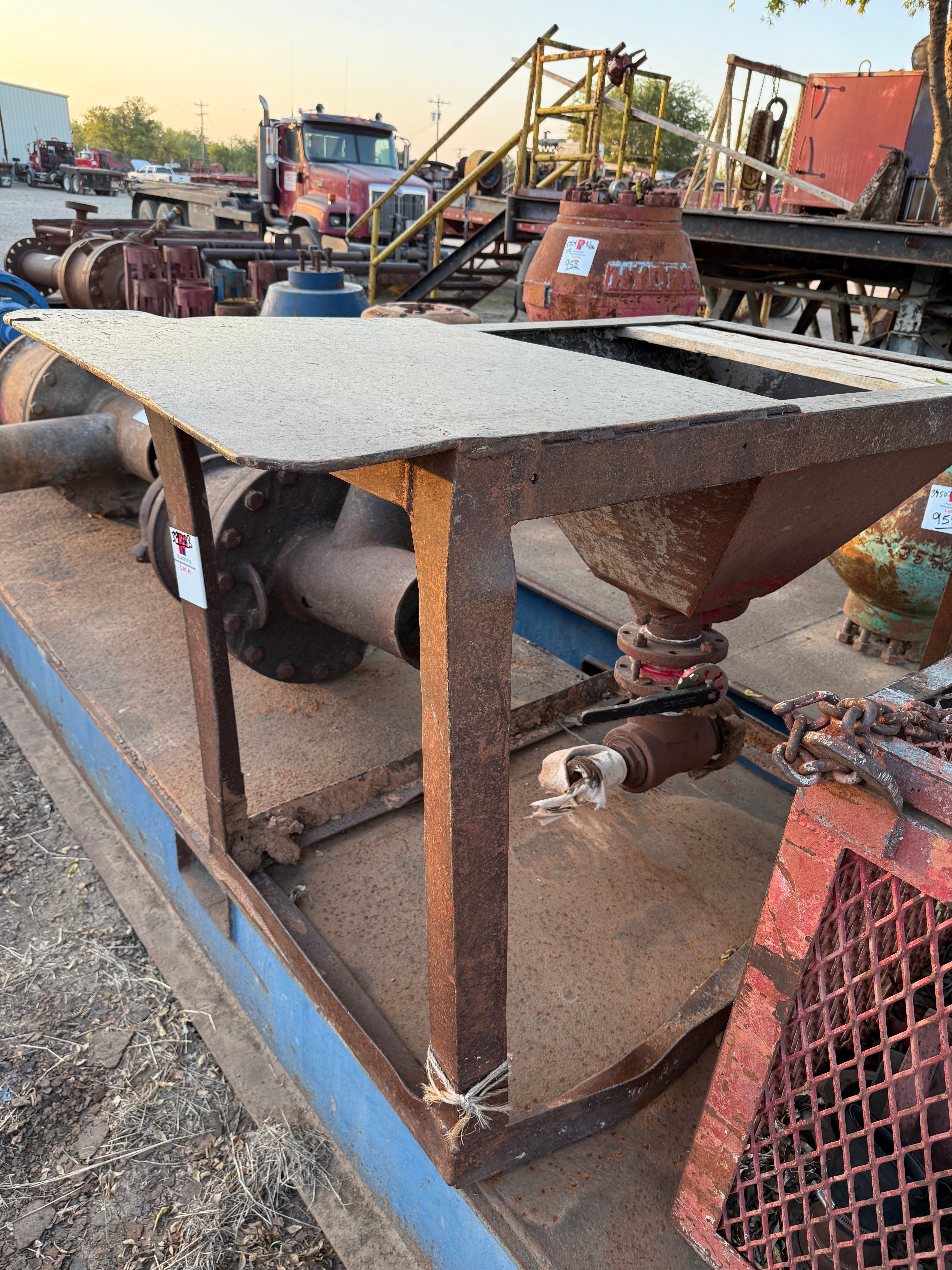 Used 32” x 32” x 20” CONE SHAPED MUD MIXING HOPPER & 42" x 36" x 32" JUNK BASKET W/ TOP & LIFTING EYES