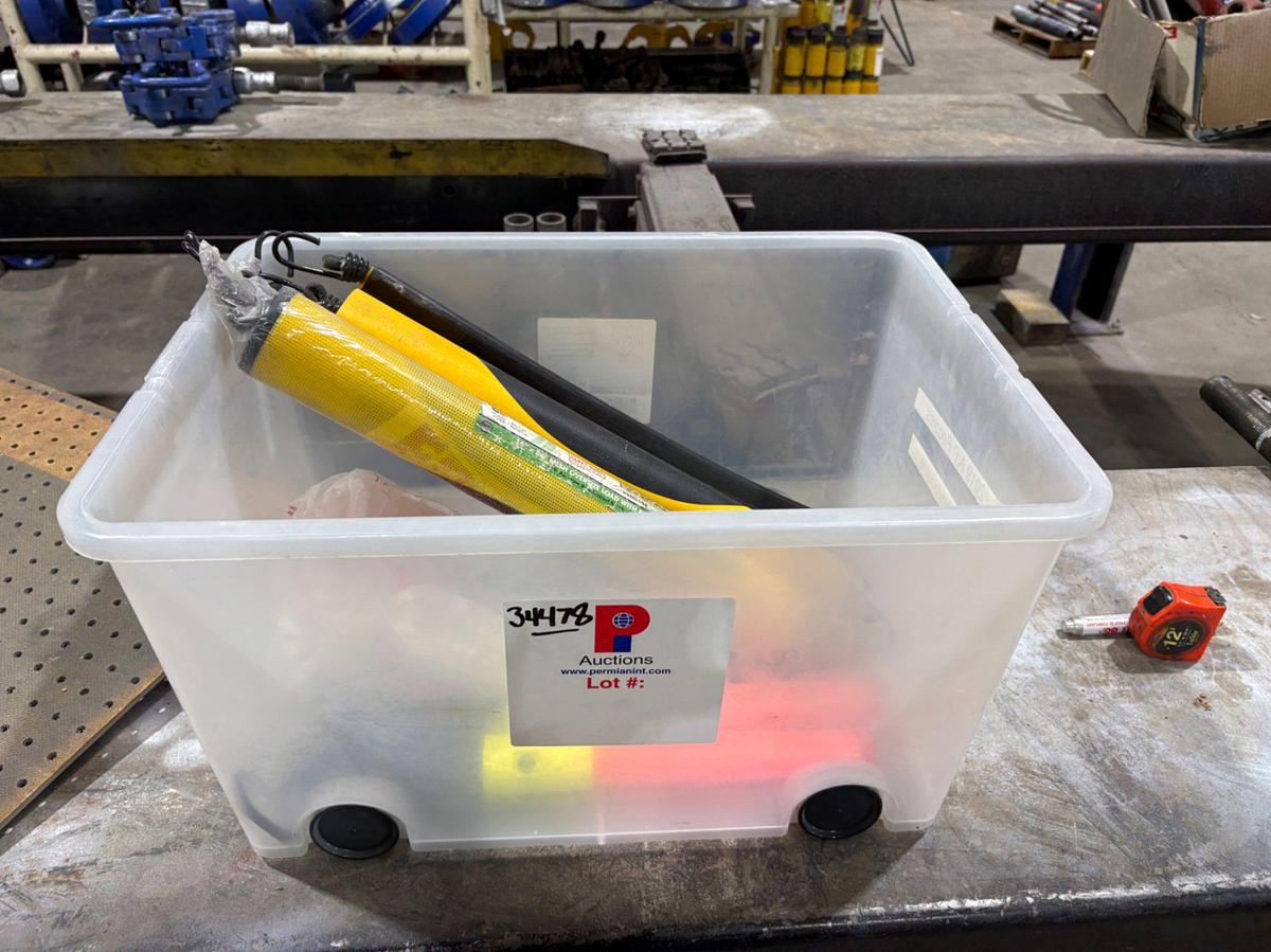 Used Box of “Oversized Load” banners, marshaling wands, flag tape