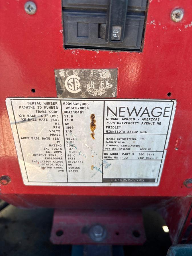 Used Newage 11KW GENERATOR p/b: Lister 2-cylinder diesel engine