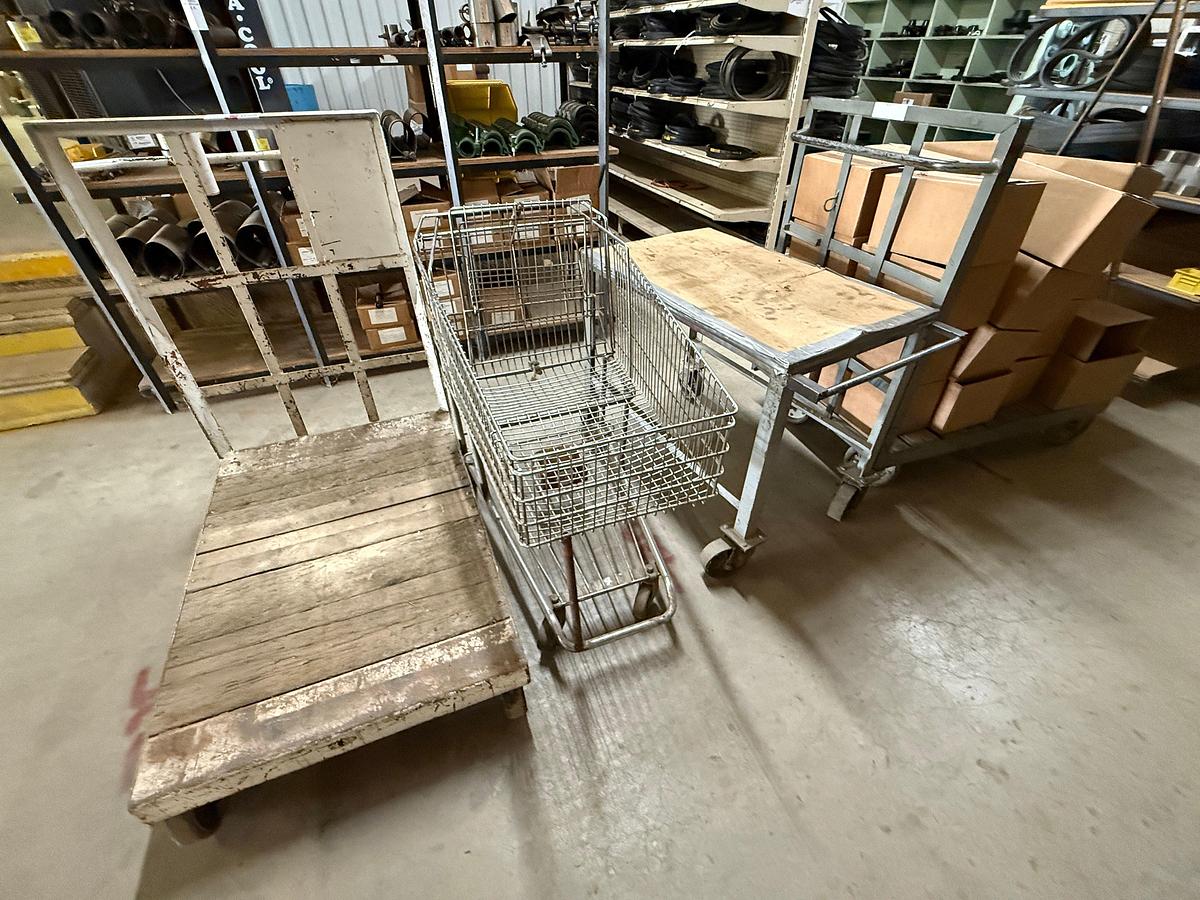 Used LOT W/ (2) HD 4’x3’ STEEL ROLLING PUSH DOLLY’s, (1) HD STEEL ROLLING PUSH CART & BUGGY