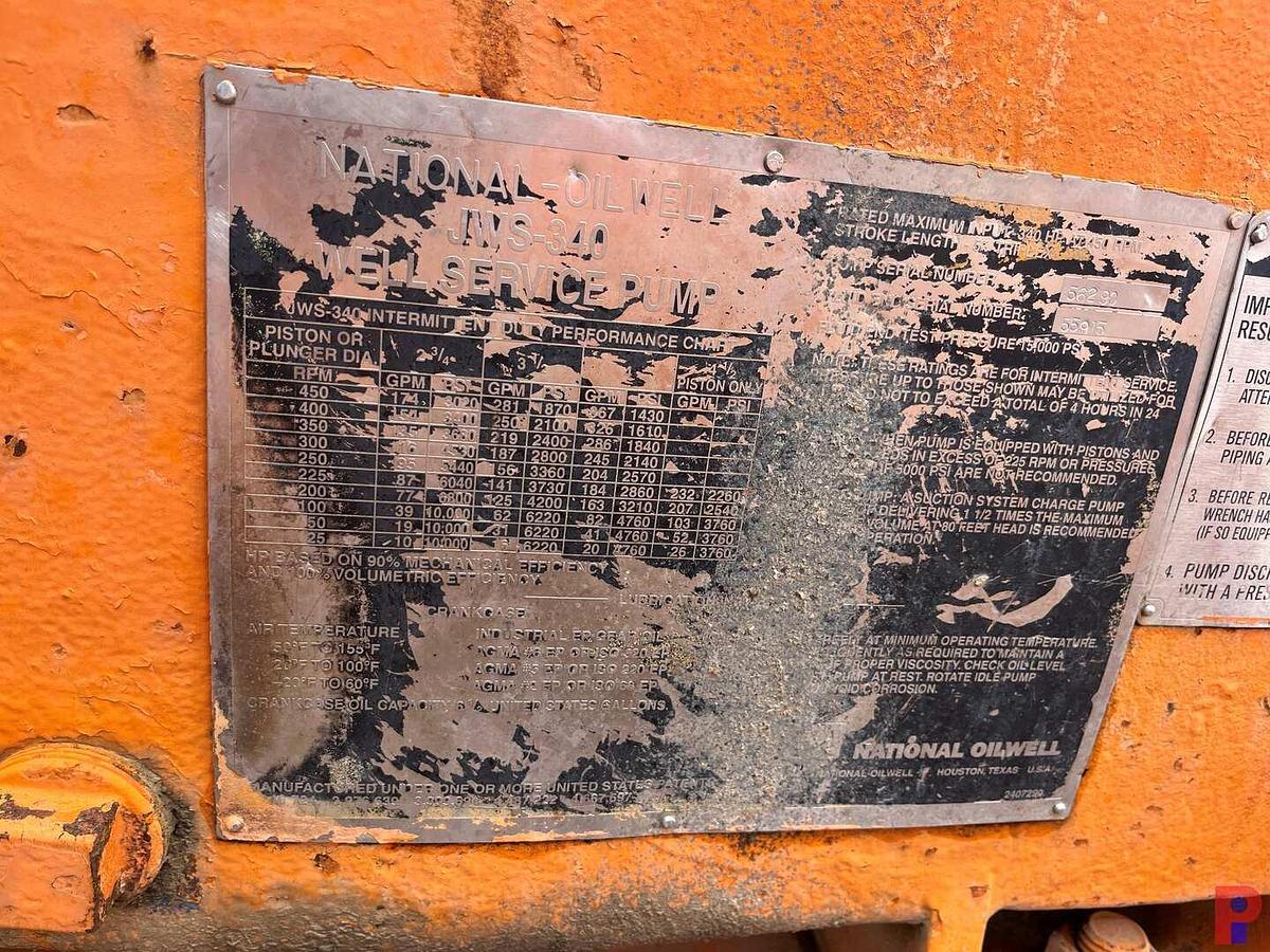 Used NATIONAL JWS-340 TRIPLEX MUD PUMP W/O POWER