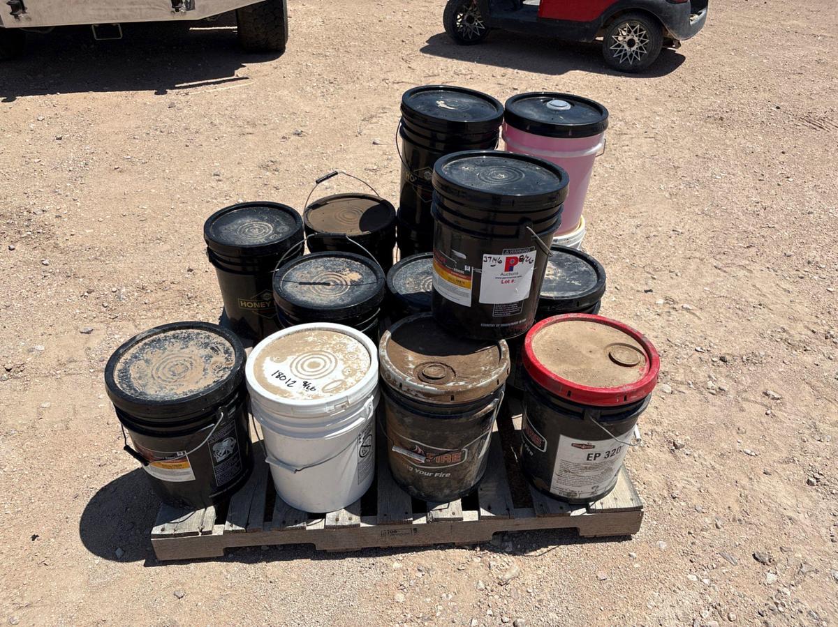 Used (14) 5-gallon buckets of bestolife drilling compound & kwik-solv cleaner