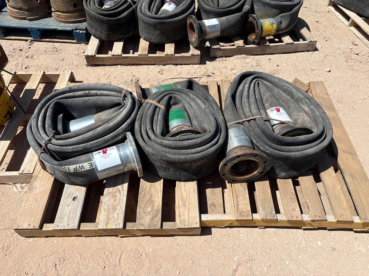 Used (3) flanged 6” lay-flat hoses