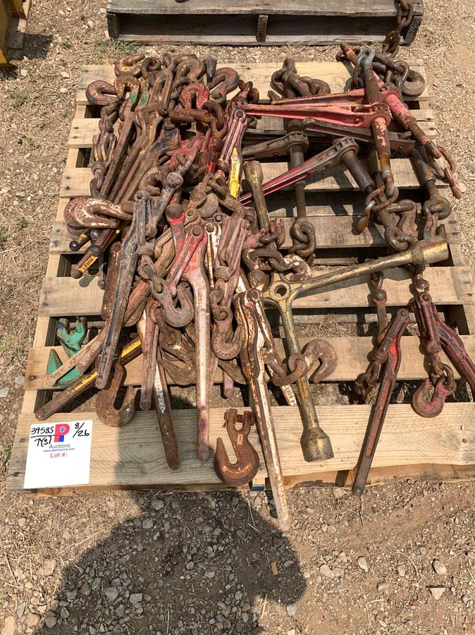Used (3) Pallets of 3/8” and 1/2” Chains and Binders