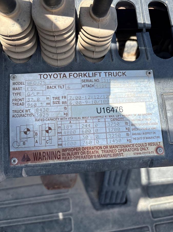 Used Toyota 8FGU25 5,000lb forklift