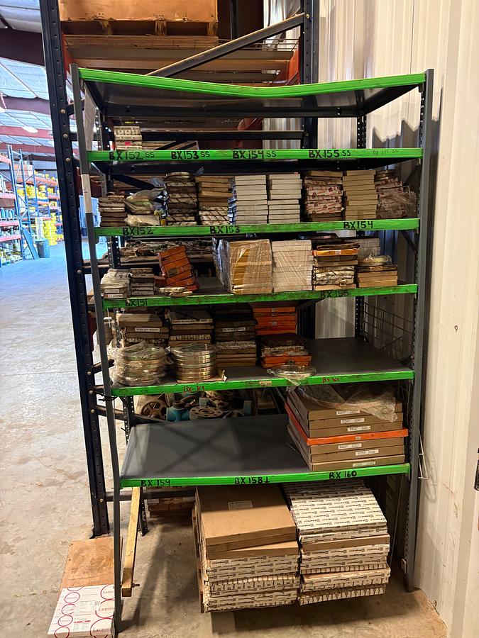 Used 4’ x 2’ x 7’ shelving w/ (200+) assorted ring gaskets