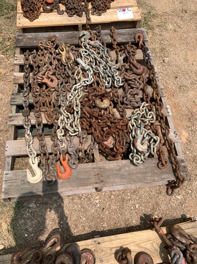 Used (3) Pallets of 3/8” and 1/2” Chains and Binders