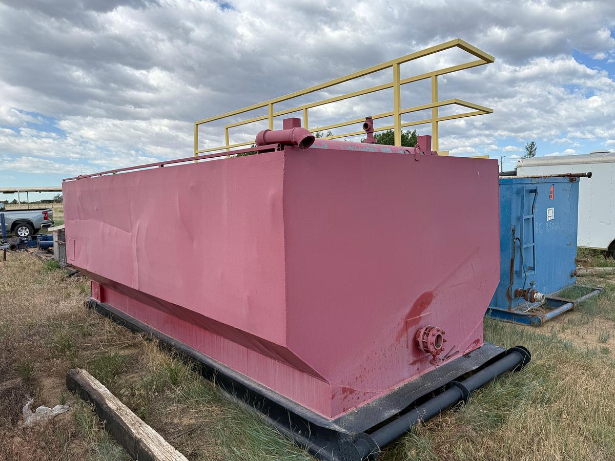 Used 17.6’L x 9.6’W x 6’H 2-COMP REVERSE PIT TANK W/ CATWALK, HANDRAILS, & GAS BUSTER